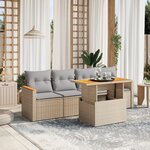 vidaXL Salon de jardin avec coussins 5 Pièces beige résine tressée