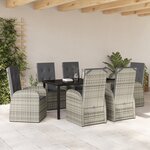 Ensemble de salle à manger de jardin 7 pièces avec coussins en poly rotin gris