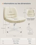 Chaise de bureau fauteuil ergonomique style moderne avec base en croix siège large et confortable hauteur réglable siège pivotant tissu coton-lin blanc crème 12_0006057