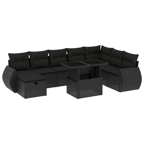 vidaXL Salon de jardin 9 Pièces avec coussins noir résine tressée