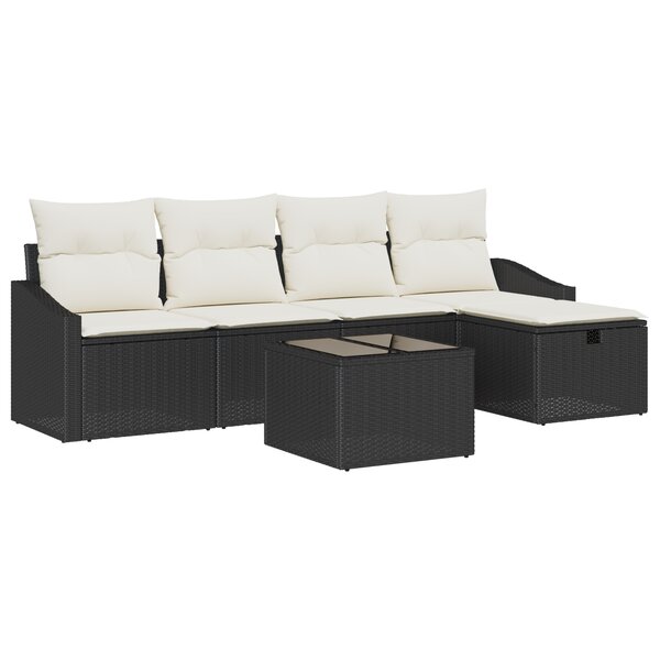 vidaXL Ensemble de canapé de jardin de 6 pièces avec coussins noir en rotin synthétique