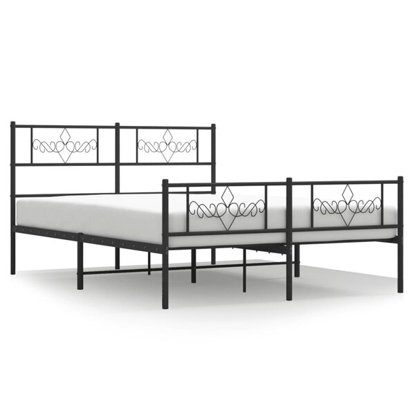 vidaXL Cadre de lit métal avec tête de lit/pied de lit noir 135x190 cm