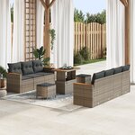vidaXL Set de Canapés de Jardin Gris de 10 Pièces avec Coussins en Rotin Poly Acacia