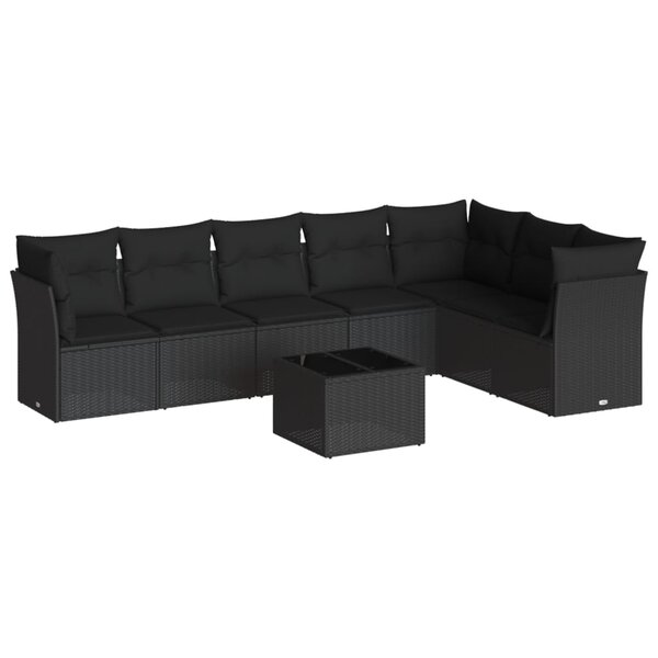 vidaXL Salon de jardin 8 Pièces avec coussins noir résine tressée