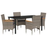 Ensemble de salle à manger de jardin 5 pièces avec coussins en Rattan poly gris