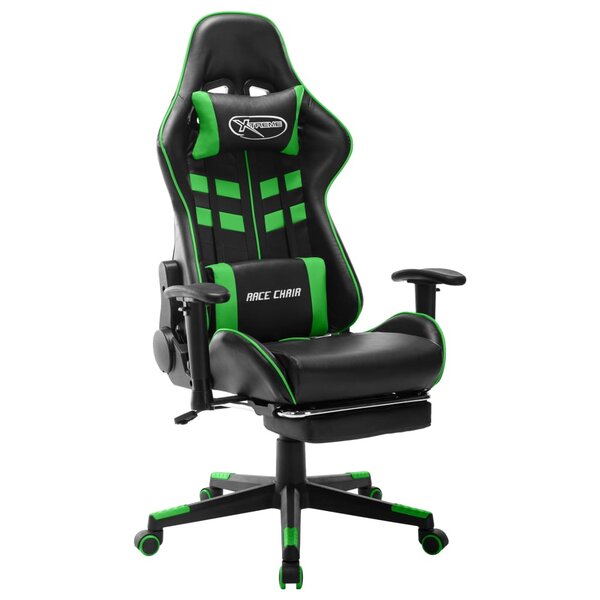 vidaXL Chaise de jeu avec repose-pied Noir et vert Cuir artificiel