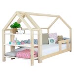 Lit cabane avec étagère 90 x 160 naturel et blanc