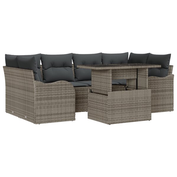 Canapé de jardin 7 pièces avec coussins Gris Rattan Poly