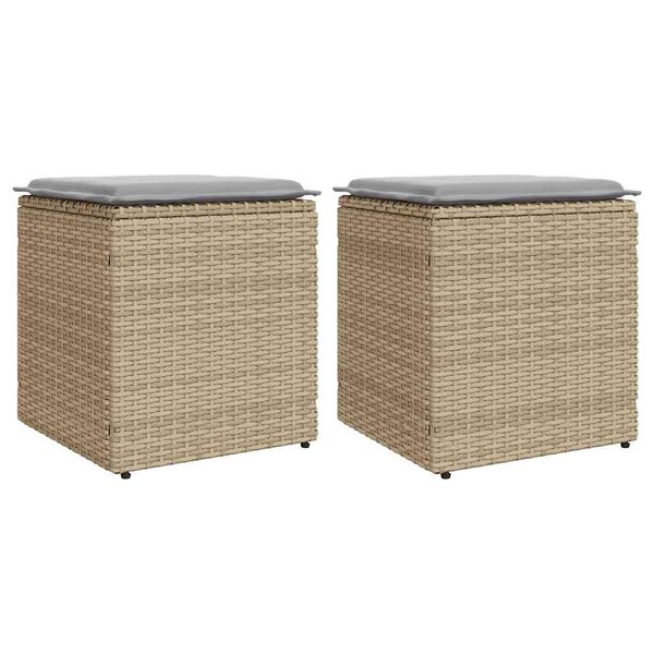 vidaXL Tabourets de jardin avec coussins lot de 2 beige résine tressée