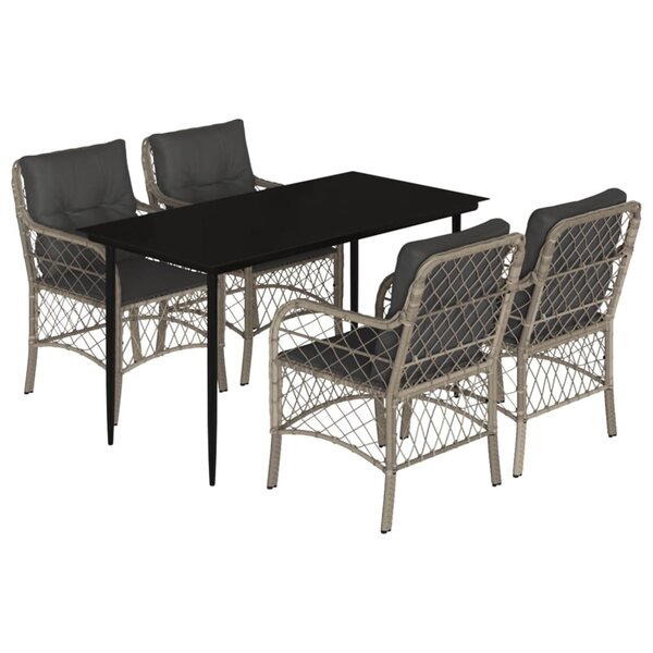 vidaXL Ensemble à manger de jardin et coussins 5 Pièces gris clair rotin