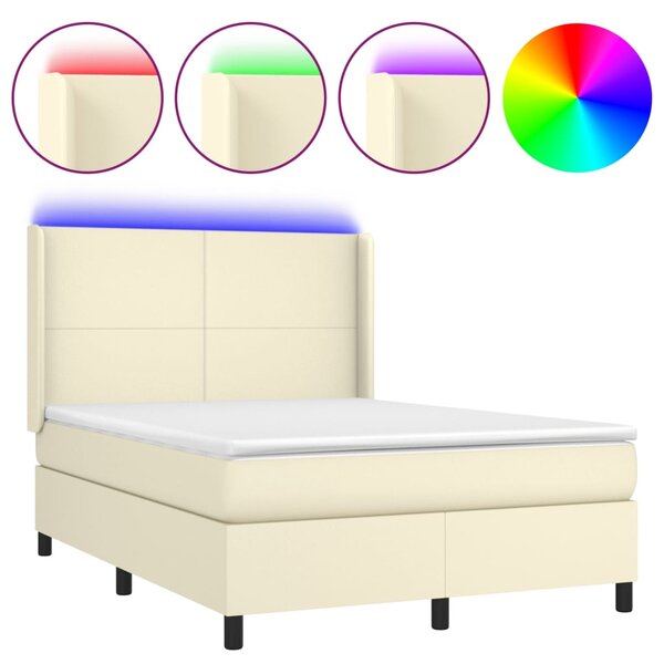vidaXL Sommier à lattes de lit matelas LED Crème 140x200 cm Similicuir
