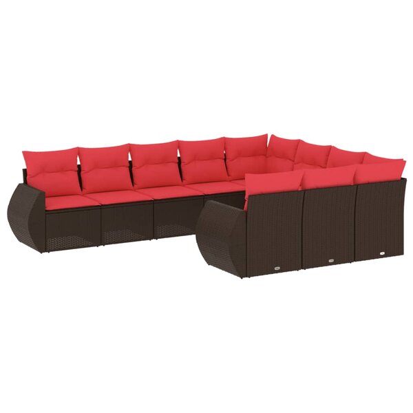 vidaXL Salon de jardin 10 Pièces avec coussins marron résine tressée
