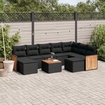 vidaXL Salon de jardin 10 Pièces avec coussins noir résine tressée
