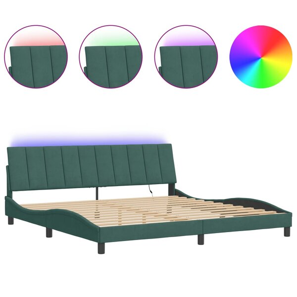 vidaXL Cadre de lit avec LED sans matelas Hanko vert foncé 200x200 cm velours