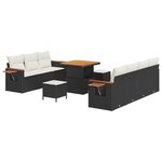 Ensemble de canapés de jardin de 10 pièces avec coussins poly rotin noir acacia