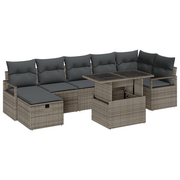 Ensemble de canapé de jardin vidaXL 8 pièces avec coussins gris en poly rattan