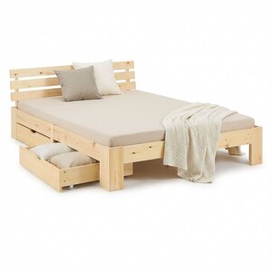 Lit en Bois 120x200 cm Naturel avec matelas
