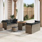Ensemble de Canapé de Jardin 9 pièces avec Coussins Gris Rattan Poly Acacia