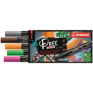 Etui carton 5 marqueurs pointe moyenne FREE acrylic T300 Set 3 'Vintage' x 5 STABILO