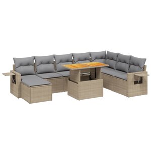 vidaXL Salon de jardin avec coussins 9 Pièces beige résine tressée
