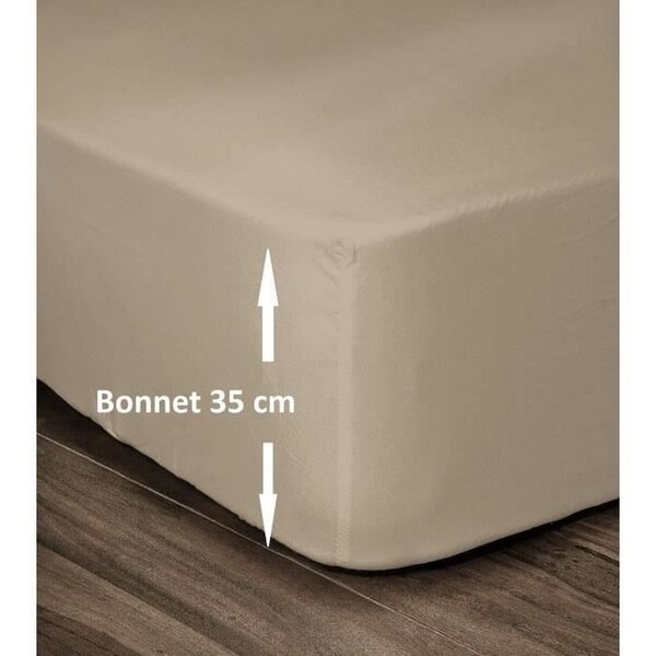 Drap Housse 100  Coton 180 x 200 cm - Bonnet 35 cm - Beige