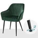 Chaise de salle à manger lot de 4 fauteuil siège rembourrée avec accoudoirs largeur d’assise 49 cm pieds en métal revêtement en velours charge 110 kg pour salon chambre vert 12_0004920