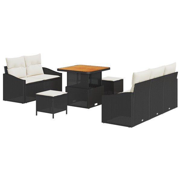 vidaXL Ensemble de Canapé de Jardin 8 pièces avec Coussins Poly Rattan Noir Acacia