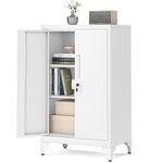 Caisson de bureau placard polyvalent 40 x 60 x 90 cm armoire de bureau à 2 portes verrouillable meuble de rangement en acier pour bureau salon blanc 12_0004834