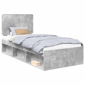 vidaXL Cadre de lit Béton 90 x 200 cm Bois de pin massif