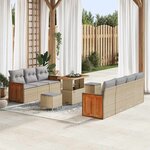 vidaXL Ensemble de jardin 10 pièces avec coussins beiges en rotin synthétique et acacia.
