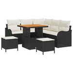 Ensemble de canapé jardin 8 pièces avec coussins en poly rotin noir acacia