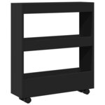 vidaXL Chariot de rangement étroit 3 niveaux noir bois d'ingénierie