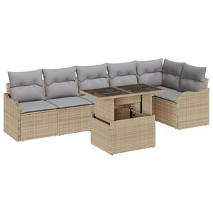 Canapé de Jardin vidaXL 7 Pièces avec Coussins Beige en Rotin Poly