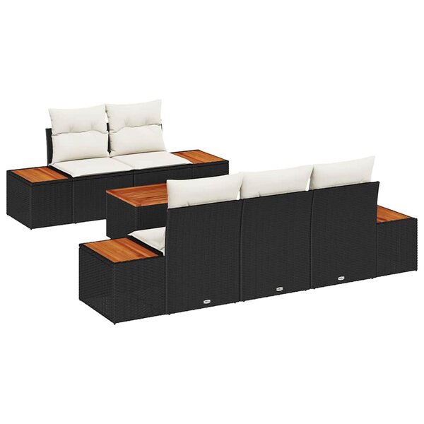 vidaXL Ensemble de canapé de jardin avec coussin 6 Pièces Noir Poly rotin