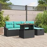 vidaXL Ensemble de canapé de jardin avec coussin 6 Pièces Noir Poly rotin