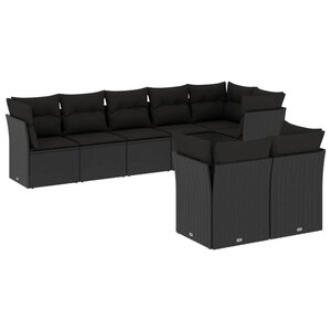 vidaXL Salon de jardin 8 Pièces avec coussins noir résine tressée