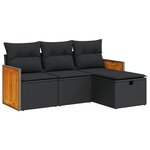vidaXL Salon de jardin 4 Pièces avec coussins noir résine tressée