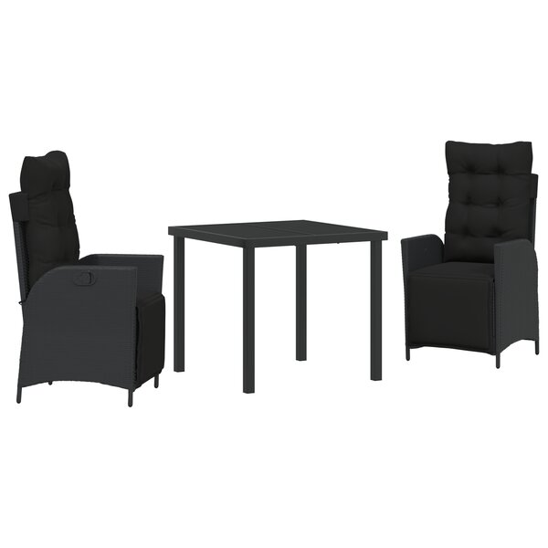 vidaXL Set de Salle à Manger de Jardin de 3 Pièces Noir Rattan Poly