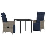 Ensemble de Salle à Manger de Jardin 3 Pièces avec Coussins Gris Poly Rattan
