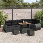 vidaXL Ensemble de canapé de jardin 9 Pièces Noir polyrotin