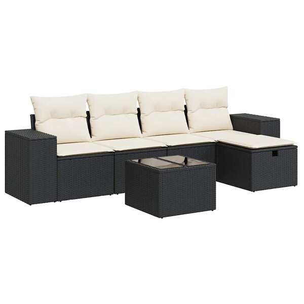 vidaXL Salon de jardin 6 Pièces avec coussins noir résine tressée