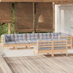 vidaXL Salon de jardin 8 Pièces avec coussins gris Bois de pin massif