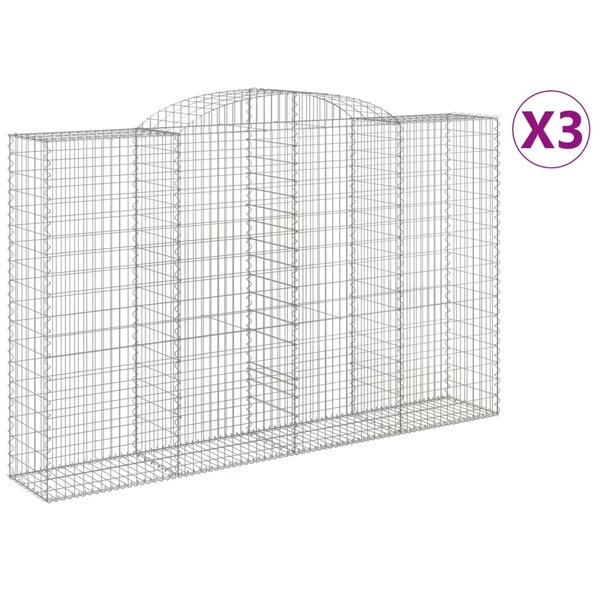 vidaXL Paniers à gabions arqués 3 Pièces 300x50x180/200 cm fer galvanisé