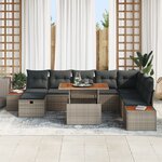 Ensemble de Canapé de Jardin 9 pièces avec coussins gris rattan acacia