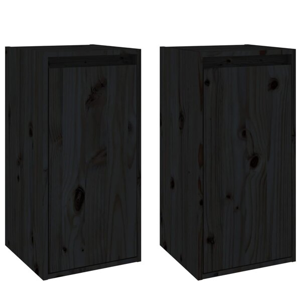 vidaXL Armoires murales 2 Pièces Noir 30x30x60 cm Bois de pin massif