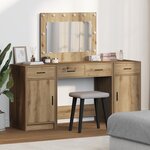 vidaXL Set de Table de Maquillage en 3 Pièces avec LED  Chêne Artisan  Bois d'ingénierie