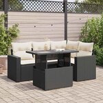 vidaXL Salon de jardin 5 Pièces avec coussins noir résine tressée