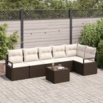 vidaXL Ensemble de canapé de jardin avec coussin 7 Pièces Marron  Crème