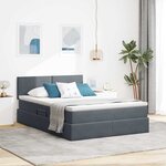 vidaXL Lit de rangement LED avec matelas Gris foncé 140 x 200 cm