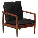 vidaXL Fauteuil noir cuir véritable et bois d'acacia solide